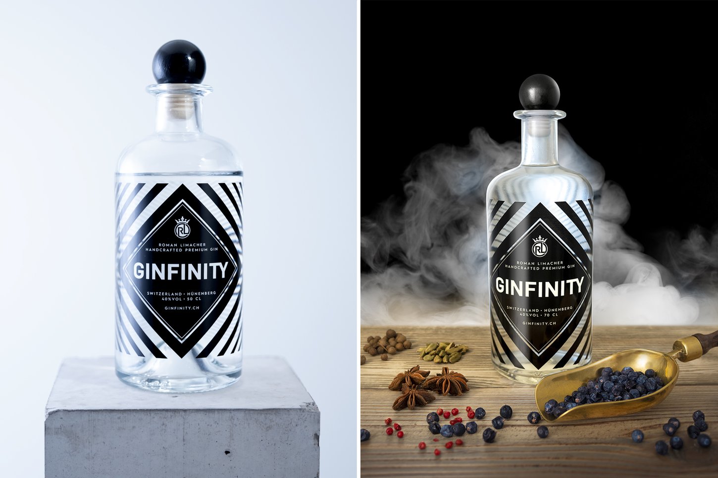 Ginfinity Flaschendesign mit Unendlichkeits-Streifen